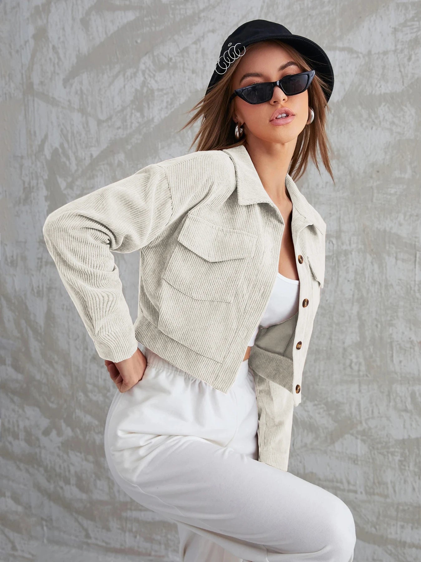Women's New Corduroy Long Sleeve Jacket Autumn Winter Casual Lapel Quilted Single Button Coat Stylish Feminine Outerwear