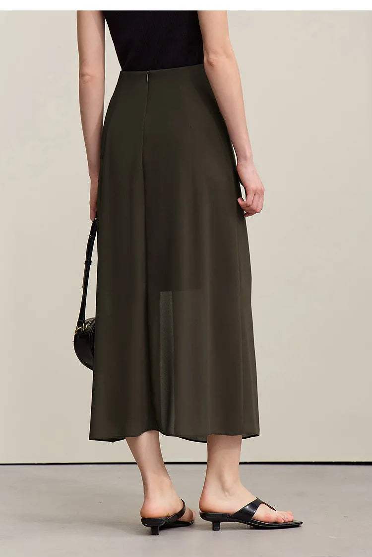 Amii Women's Skirt 2026 Summer Elegant Chiffon Midi Skirt Pleated Side Slit Office Casual Versatile Women's Clothing 12612002