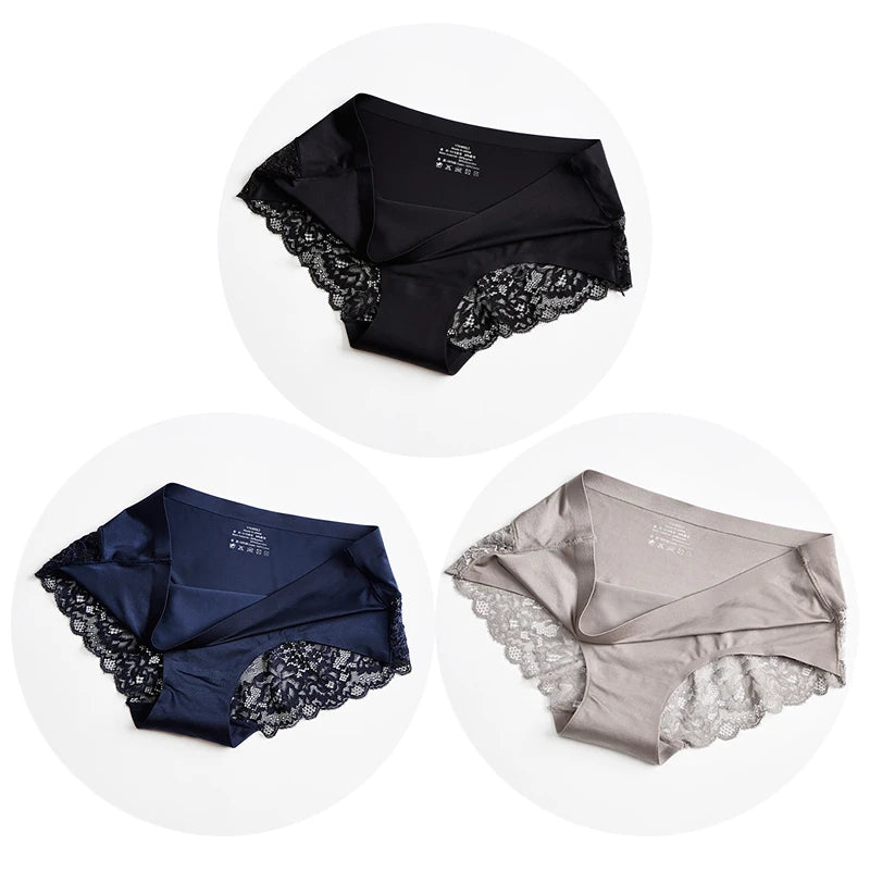 The 3-Pack Silk Satin Lace Brief Set