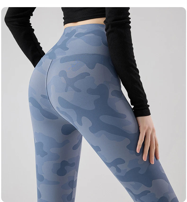 BIVIGAOS Spring Summer New Seamless Camouflage Sharkskin Leggings Women Fashion High Waist Casual Sports Tights Fitness Leggings