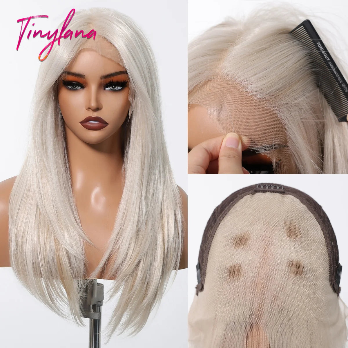 Ombre Blonde Platinum Synthetic Lace Frontal Wigs Long Straight 13*6 Lace Front Wigs for Women Daily Heat Resistant Hairline Wig
