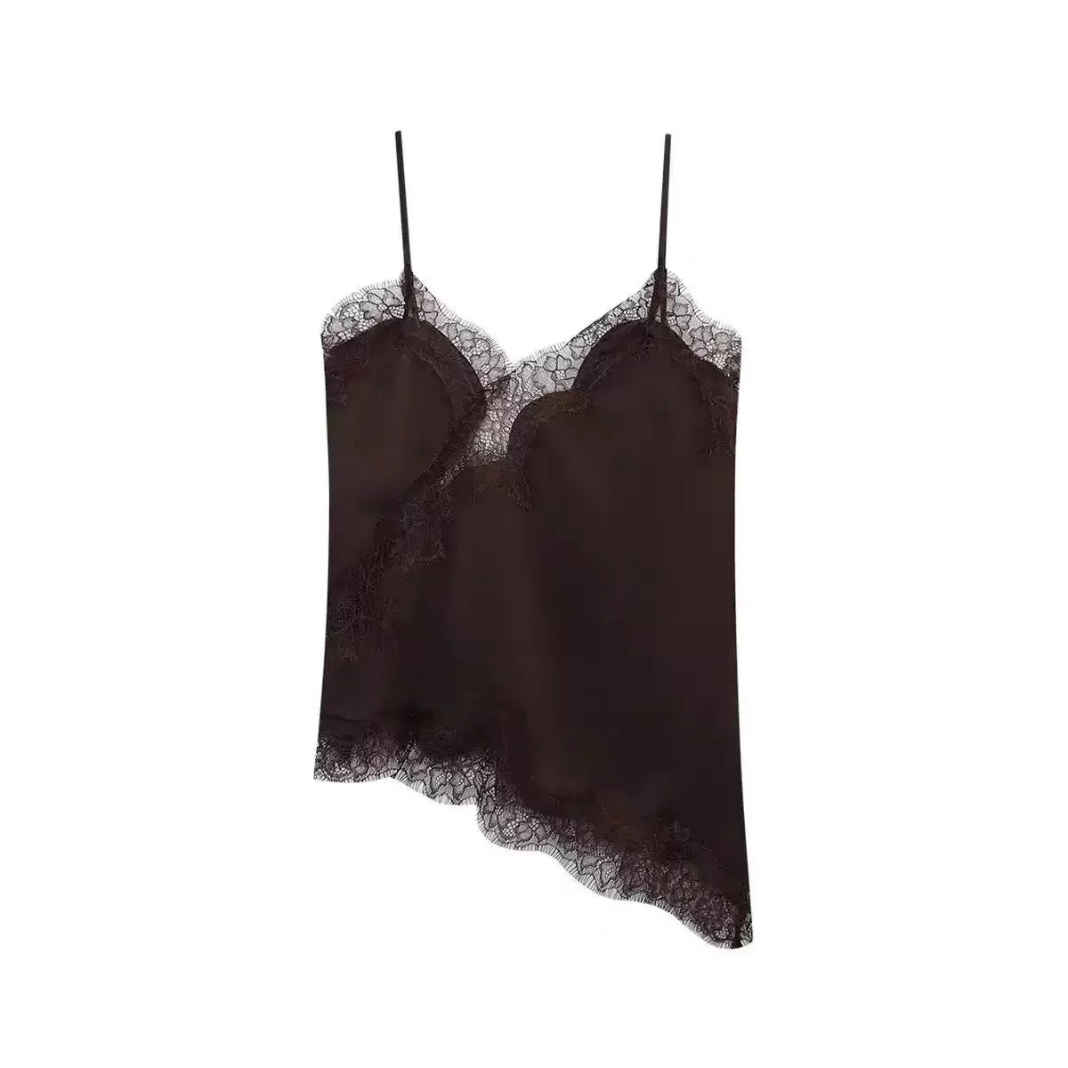 Elegant Asymmetrical Slip Top for Women Summer Y2K Lace Black Off-Shoulder Sleeveless Backless Camisole Tops