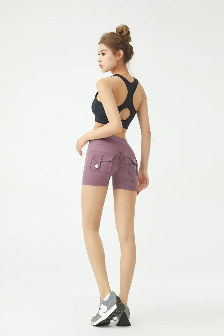 Peach Butt Fitness Shorts Women's Exercise Three-Quarter Pants Cargo Air Dry Pocket Yoga  Tight  Lift Summer