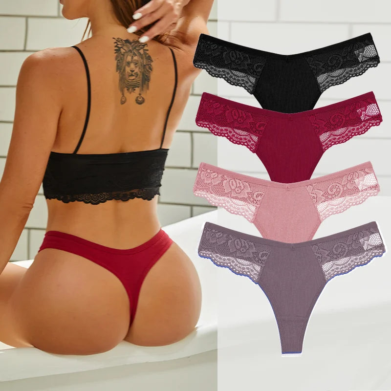The 4-Pack Cotton Lace G-String Set