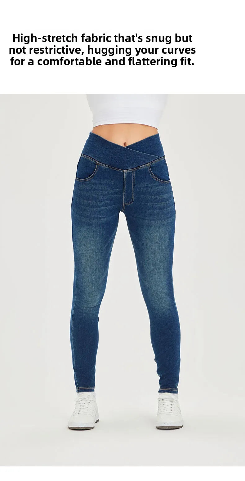 High Waist Cross Fit Women's Skinny Jeans Elastic Fitness Casual Pants Cotton Polyester Inner Lining Running Exercise Jeans