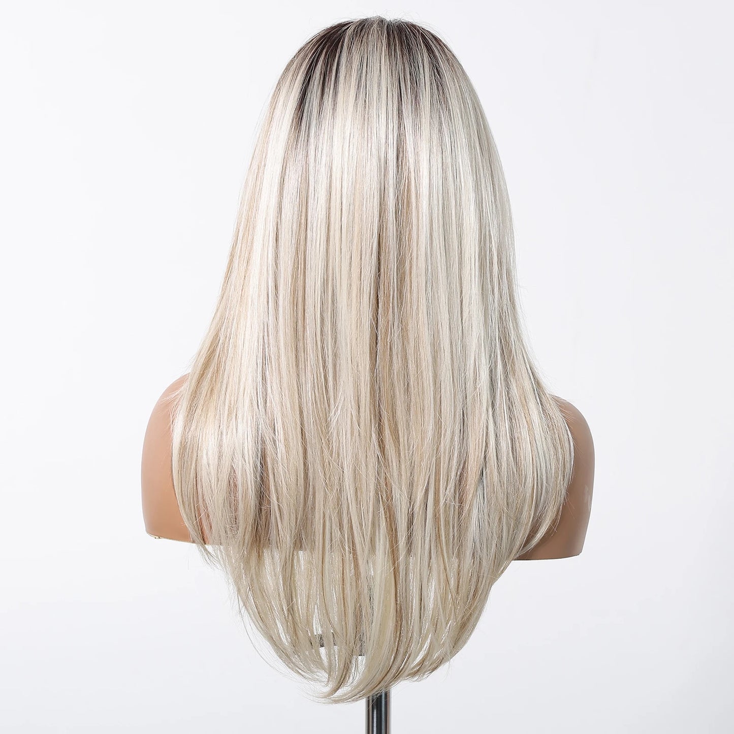 Ombre Blonde Platinum Synthetic Lace Frontal Wigs Long Straight 13*6 Lace Front Wigs for Women Daily Heat Resistant Hairline Wig