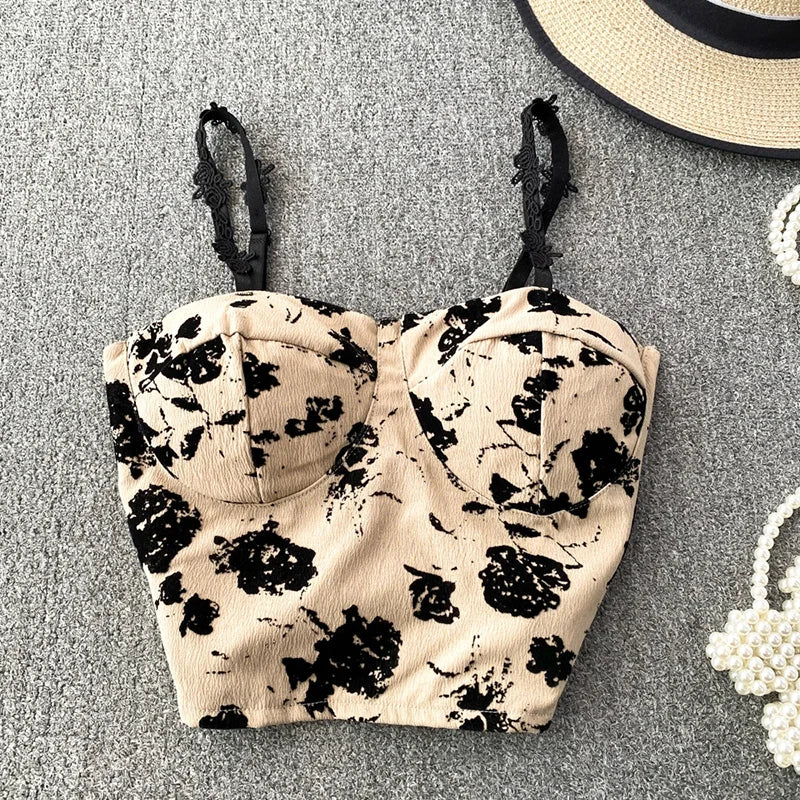 ITOOLIN Women Sweet Elastic Camis Underwear Padded Bra Spaghetti Cute Crop Tops Print Tank Tops For Women Summer 2024
