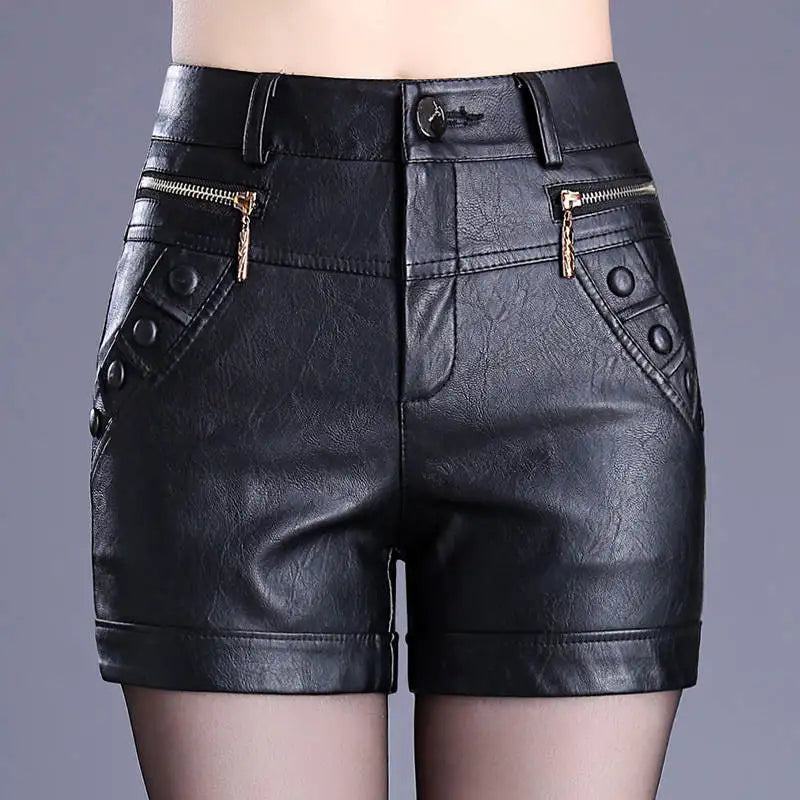 Large Size 4XL Leather Shorts Women Autumn Winter PU Leather Sexy Shorts Straight Slim High Waist Short Femme Women Shorts