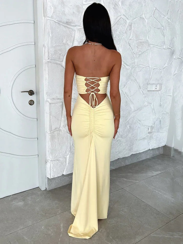 The Strapless Lace-Up Maxi