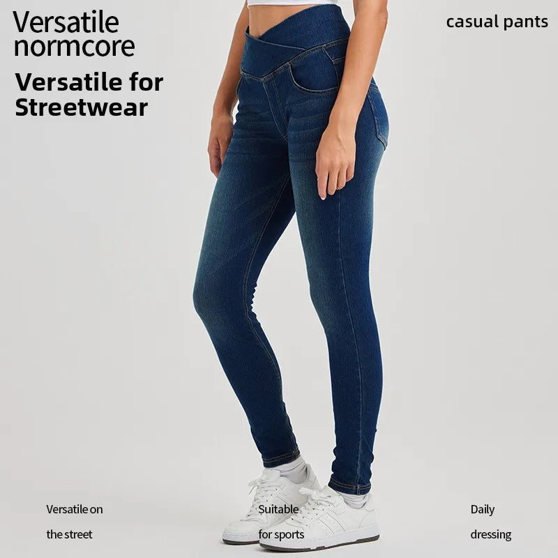High Waist Cross Fit Women's Skinny Jeans Elastic Fitness Casual Pants Cotton Polyester Inner Lining Running Exercise Jeans