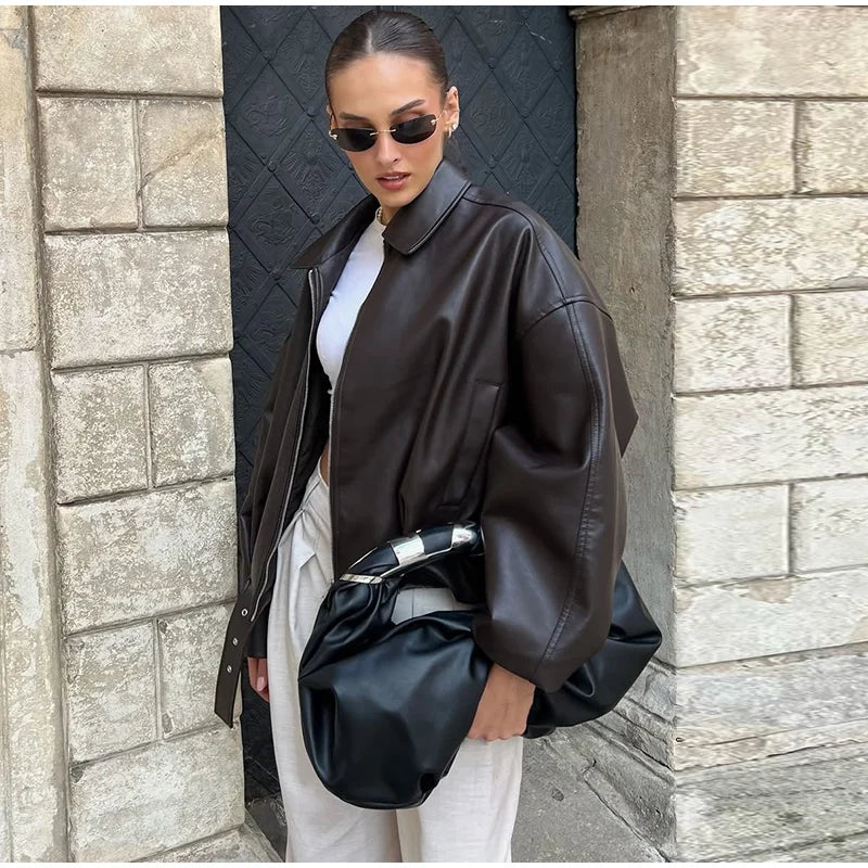 The Belted PU Bomber Jacket