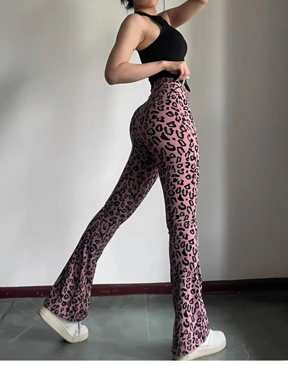 BIVIGAOS Spring Summer Leopard Print Flared Leggings Women Sharkskin High Waist Tight Sport Pilates Sexy Fitness Horseshoe Pants