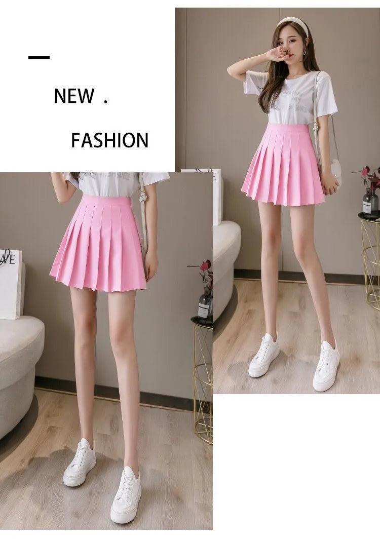 Pleated Mini Skirt with Shorts Women's High Waist A-Line Skater Skort White Black Pink Sporty School Uniform New Fashion HotSale