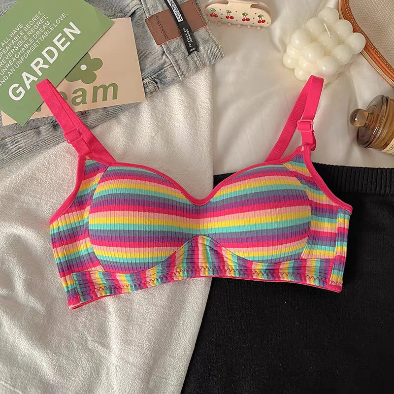 Sexy Bra for Women Tops Dopamine Rainbow Girl Seamless Bra Steel Ring Free Underwear Lingerie Bralette