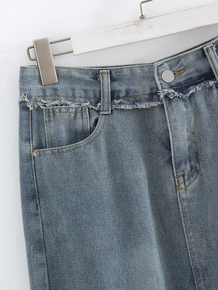 Streamgirl Irregular Split Denim Skirts For Women Midi Summer Casual Tassel Denim Skirt Lady Sexy A Line Jeans Skirt Women 2024
