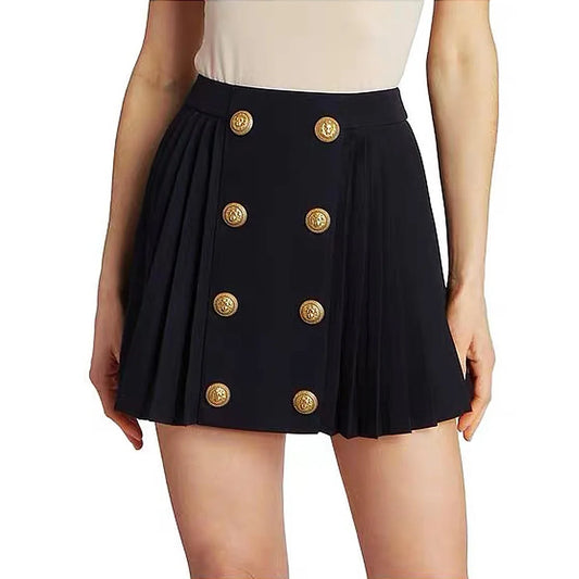 S-xl Black And White High-quality Fashionable Solid Color New Side Pleated Double Row Button Casual Commuting Women Short Skirt