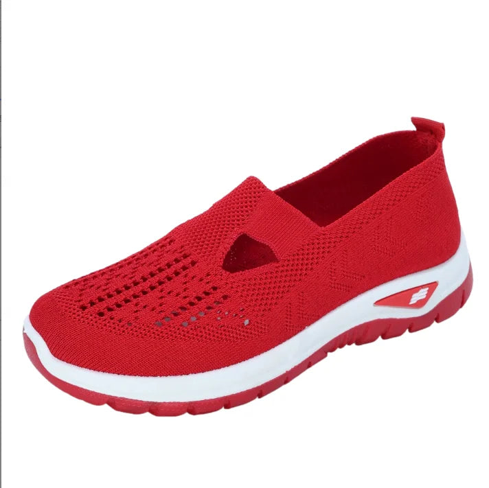 Women's casual sports shoes, solid color breathable sports soft-soled lightweight walking shoes, low-top knitted casual shoes