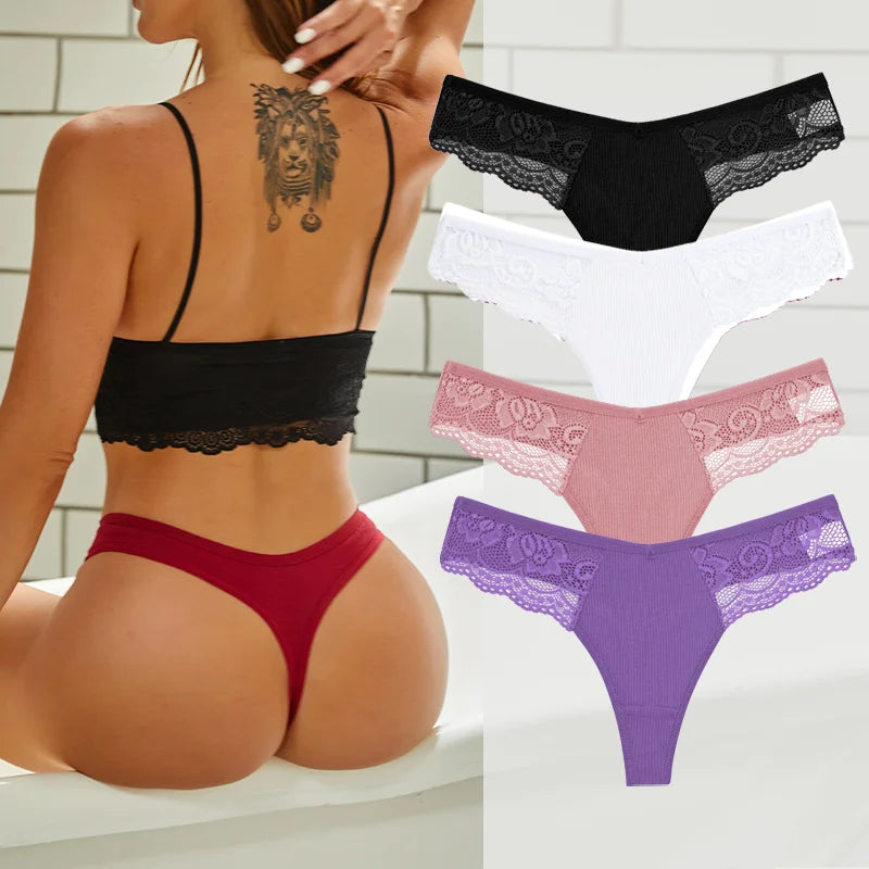 The 4-Pack Cotton Lace G-String Set