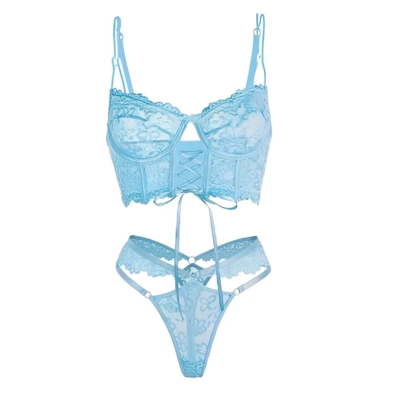 Bra Brief Sets Female Transparent Sexy Romantic Lingerie Black Lace Underwear Flowers Sensual See Through Hot Set