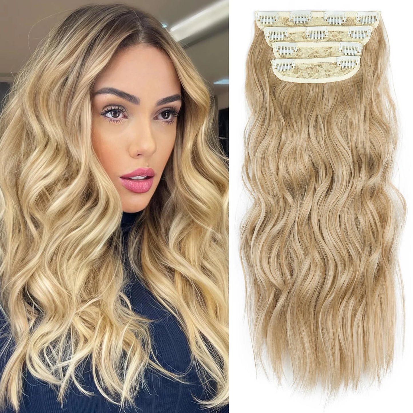 The 20-Inch Long Wavy Clip-In Hairpiece Set (4pcs)