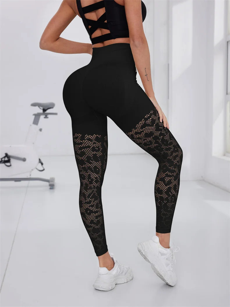 TRY TO BN Sports Leggings Mesh Women Seamless Yoga Pants Fitness Breathable Sweatpants High Waisted Leggings Workout Gym Clothes