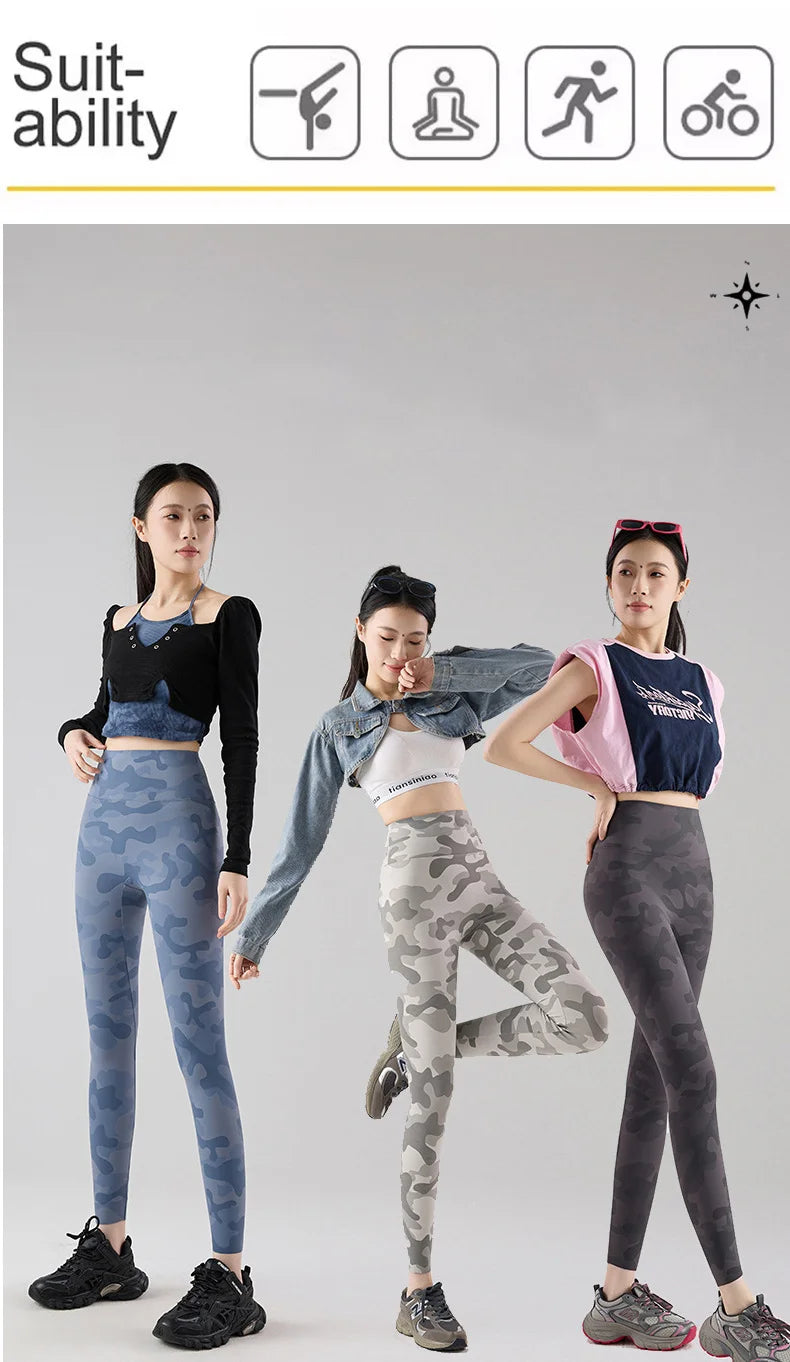 BIVIGAOS Spring Summer New Seamless Camouflage Sharkskin Leggings Women Fashion High Waist Casual Sports Tights Fitness Leggings