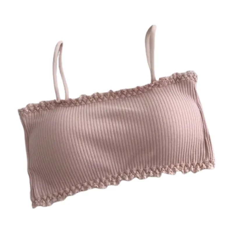Cotton Camisole Top Girl No Underwire Chest Pad Adjustable To Fit Small Vest Wrap Bra Student Summer Women Bras Back Lace Sexy