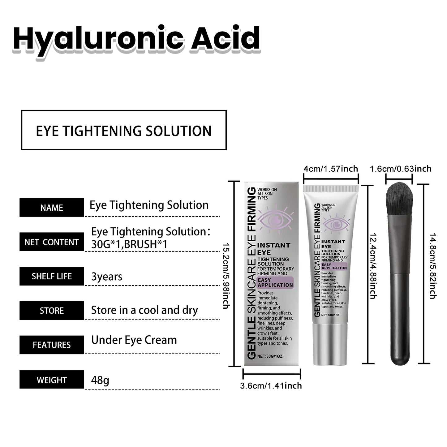 Instant Eye Care Cream With Brush Lasting Moisturizing Firming Smoothing Fine Lines Anti-Aging Eye Bag Removal Skin Care