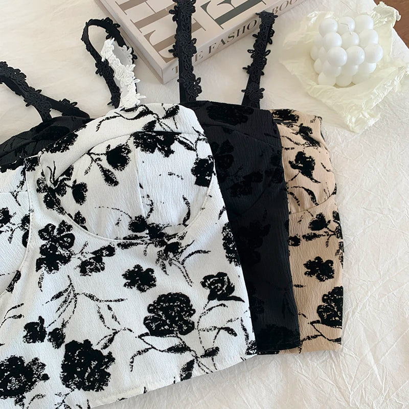 ITOOLIN Women Sweet Elastic Camis Underwear Padded Bra Spaghetti Cute Crop Tops Print Tank Tops For Women Summer 2024
