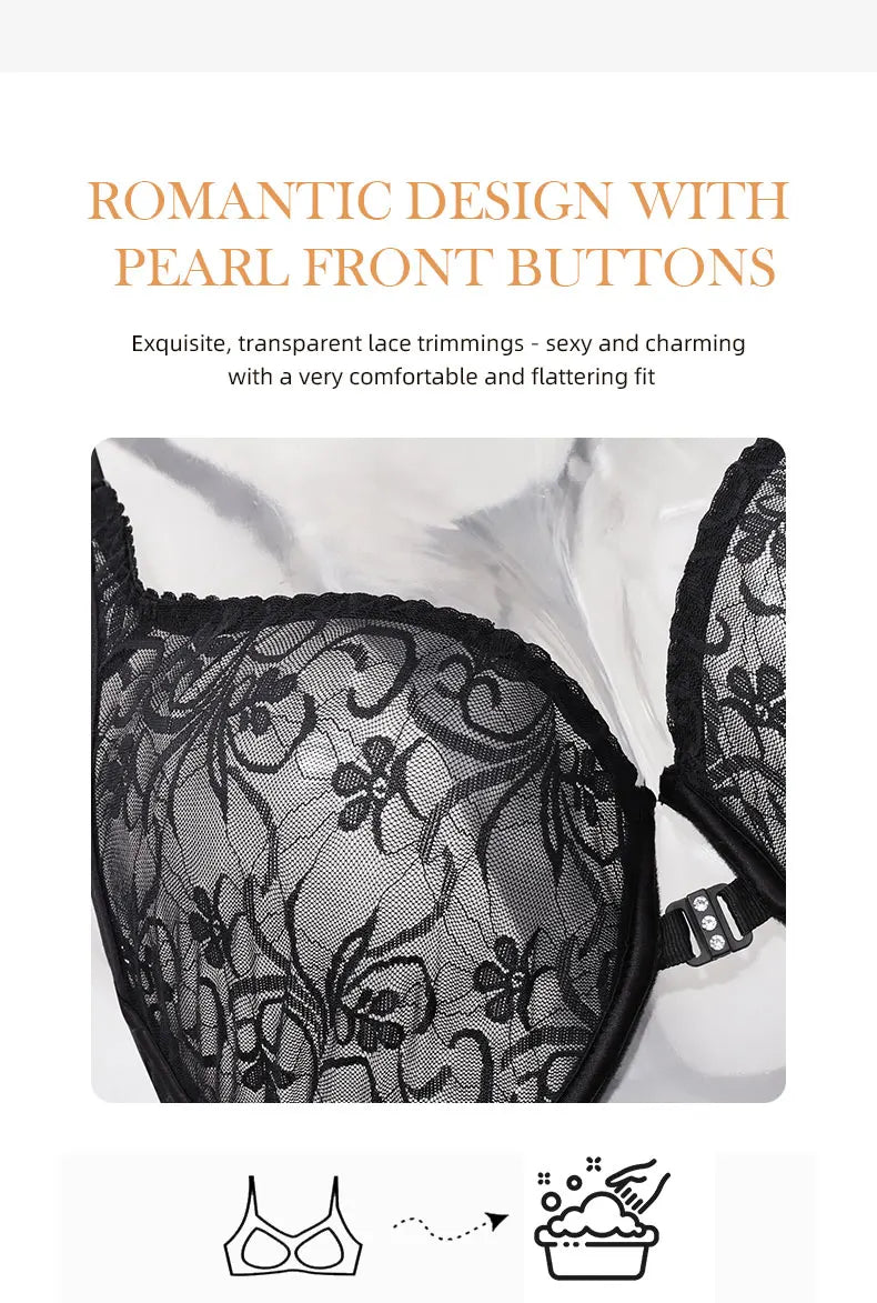 Bra For Womens Front Button Lace Bra Underwire Underwear Elegant Embroidery Beautiful Back Plus Size Lingeire BH Top