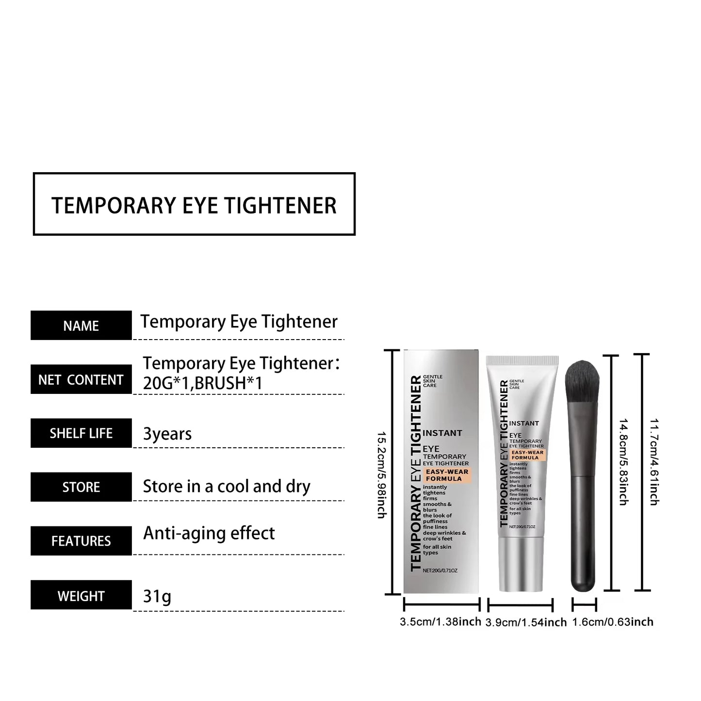 Instant Eye Care Cream With Brush Lasting Moisturizing Firming Smoothing Fine Lines Anti-Aging Eye Bag Removal Skin Care