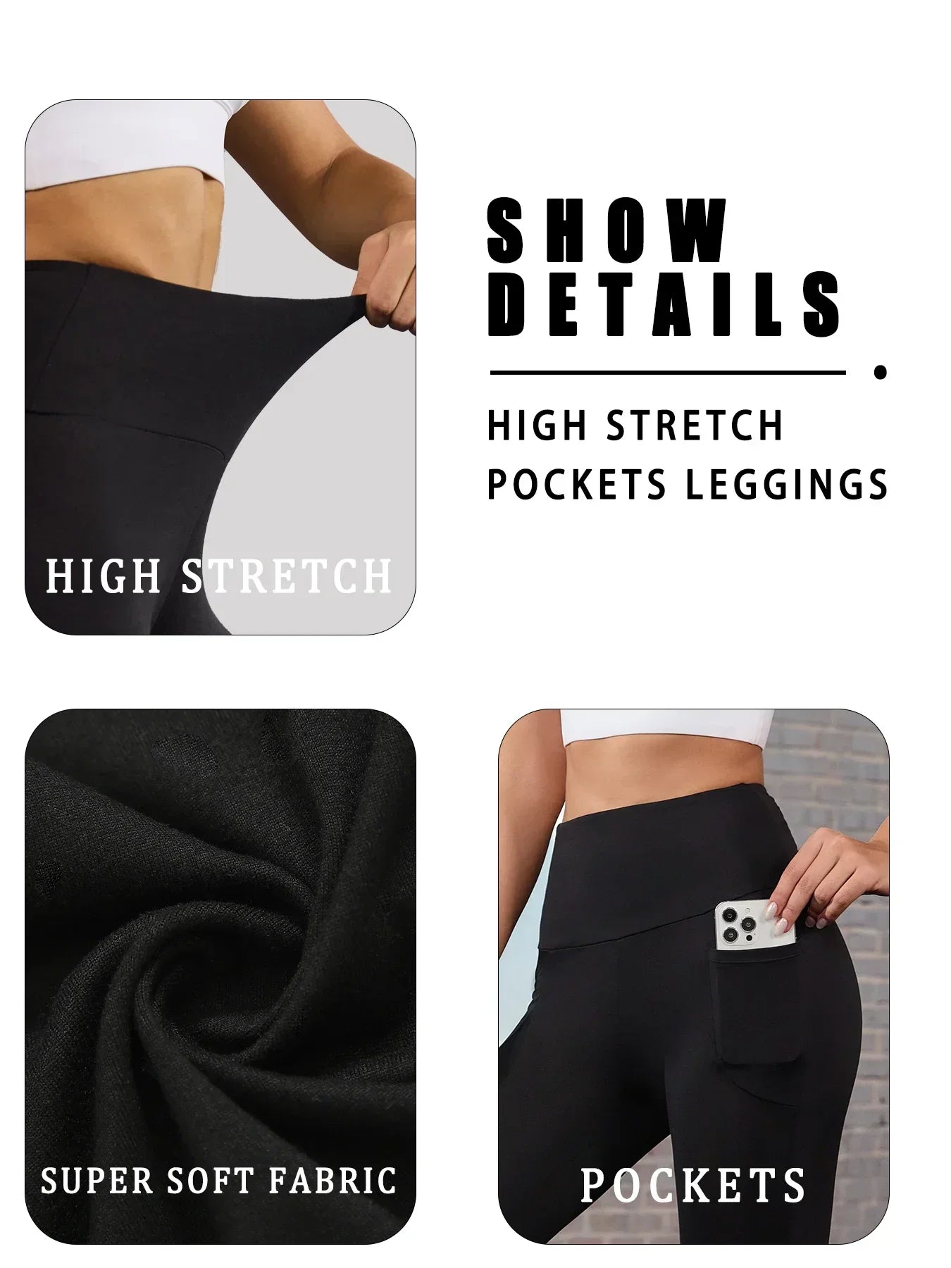 3 Pack Super Soft Leggings with Pockets for Women, High Waisted Tummy Control Workout Yoga Running Pants Leggings
