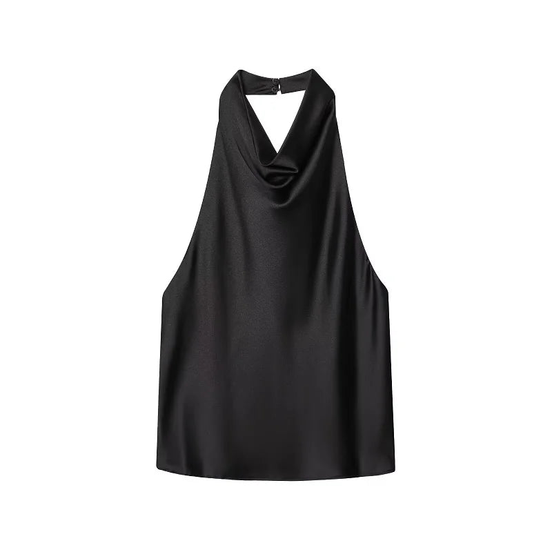 MUJER 2025 Halter Tops for Women Black Satin Backless Top Female Pink Summer Beach Top Woman off Shoulder Camisole Top Women