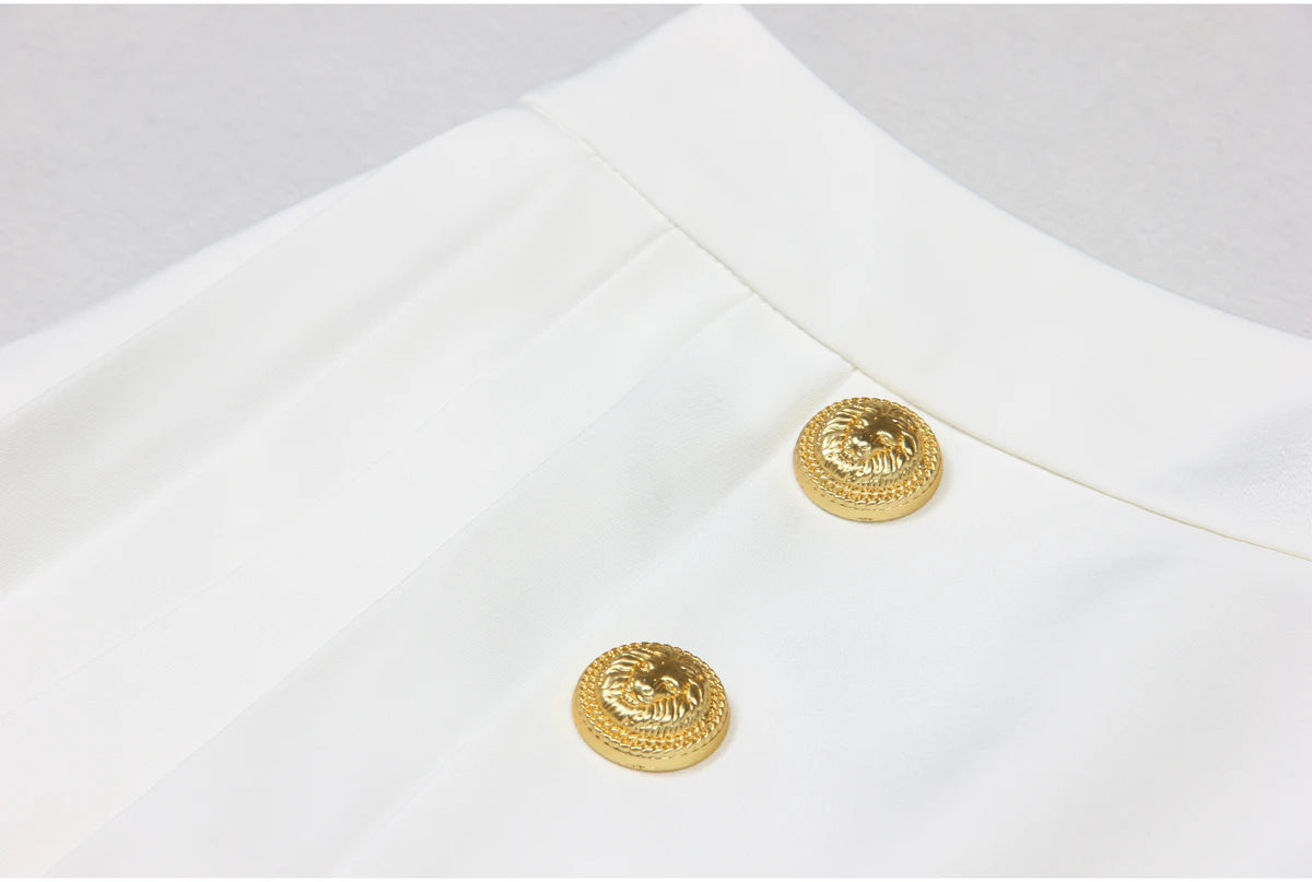 S-xl Black And White High-quality Fashionable Solid Color New Side Pleated Double Row Button Casual Commuting Women Short Skirt