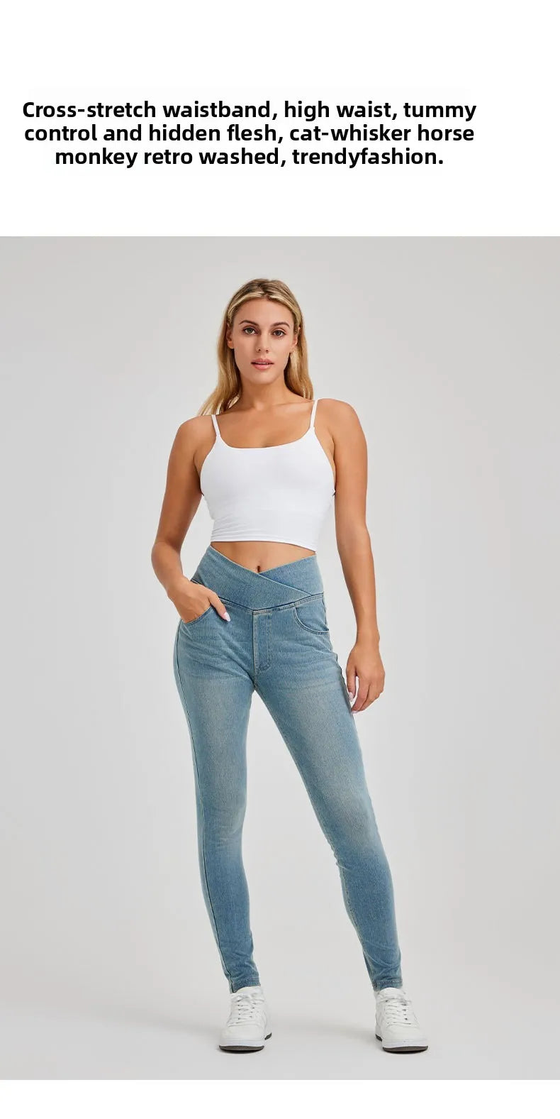 High Waist Cross Fit Women's Skinny Jeans Elastic Fitness Casual Pants Cotton Polyester Inner Lining Running Exercise Jeans