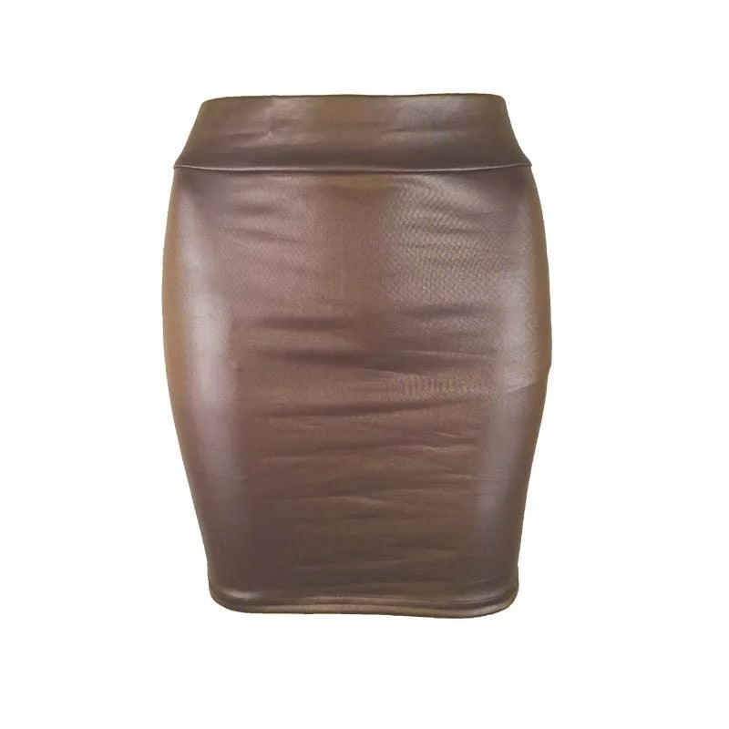 Women's High-Waist Slim Fit Mini Skirt Vintage Bodycon Hip Pencil Skirt Sexy Imitation PU Clubwear Ladies Office Clothing