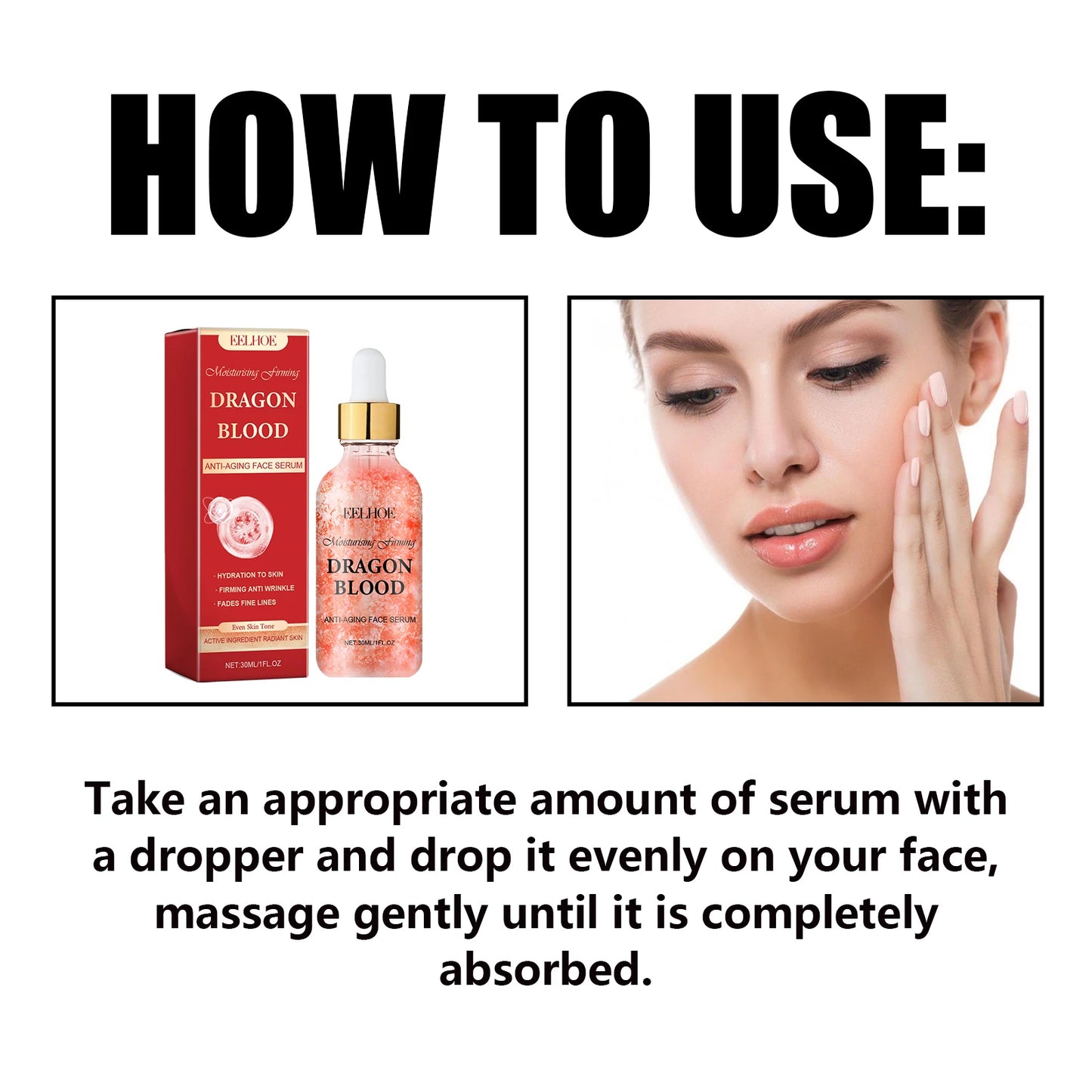 EELHOE Dragon Blood Serum Firm Skin Tightening Moisturizing Facial Rejuvenation Deep Hydration Face Care Anti-Wrinkle Serum 30ml