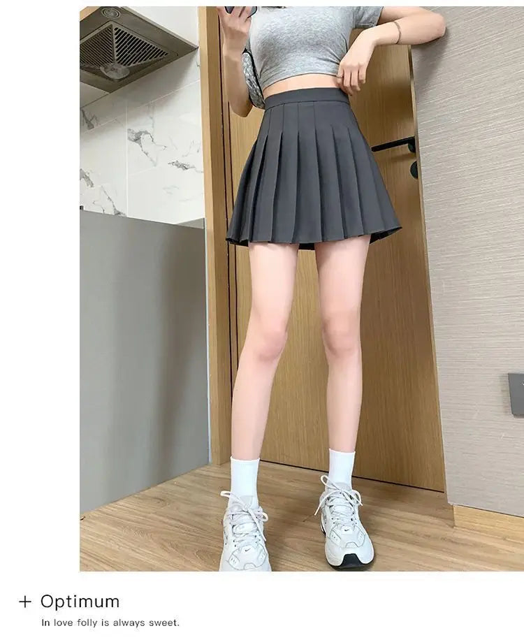 Pleated Mini Skirt with Shorts Women's High Waist A-Line Skater Skort White Black Pink Sporty School Uniform New Fashion HotSale