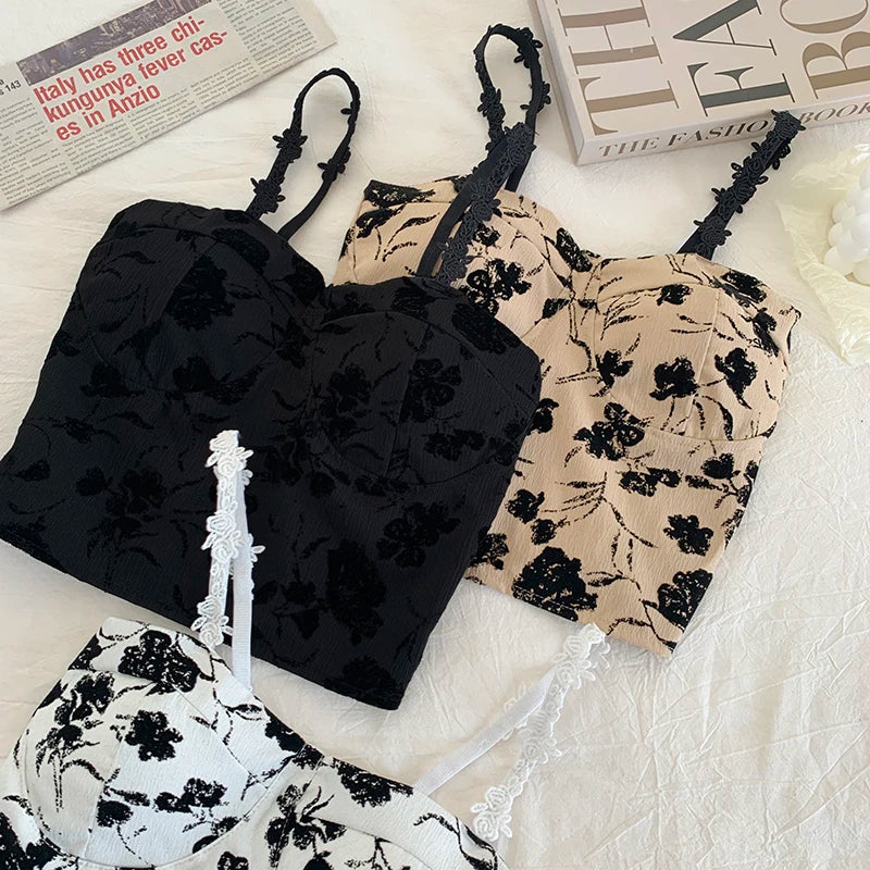 ITOOLIN Women Sweet Elastic Camis Underwear Padded Bra Spaghetti Cute Crop Tops Print Tank Tops For Women Summer 2024