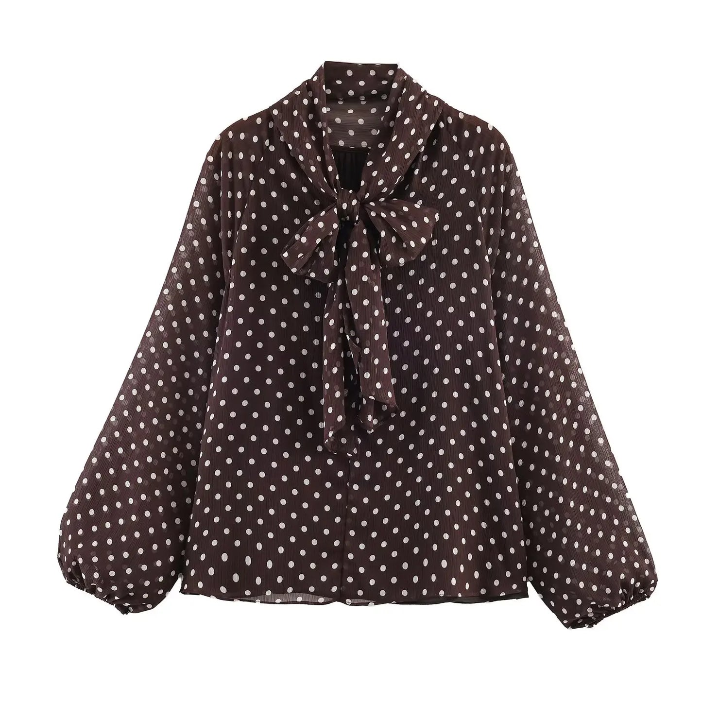Women Polka Dot Print Blouse Casual High Collar Long Sleeve Lady Top Simple Women's Blouse Female Shirts & Blouses