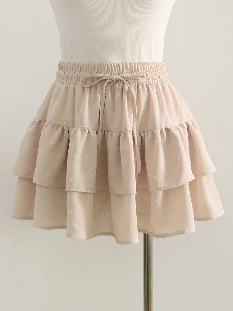 Streamgirl Women Mini Skirts With Shorts Under Summer Clothes Tie Up A Line Short White Pleated Ruffled Layered Skirt For Women