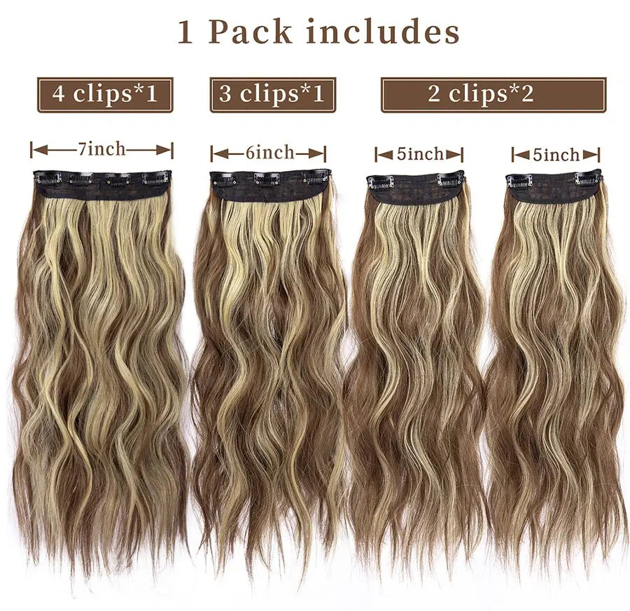 The 20-Inch Long Wavy Clip-In Hairpiece Set (4pcs)