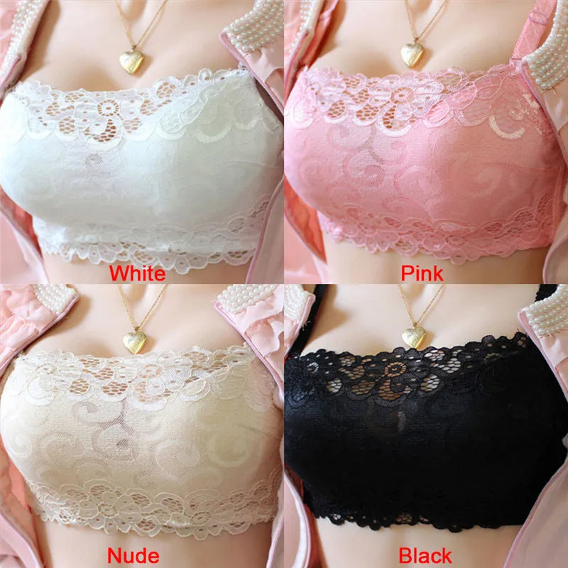 Bra Chest 3D Bra No Trace Anti-light Bra Cross Brazing Thick Section Girl's Strapless Bra With Anti Glare Lace Chest Bra