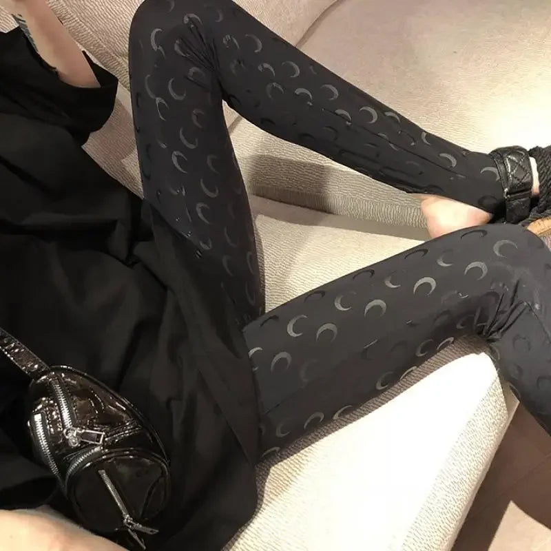 Fashion High Street Casual Women's High Waist Printed Bottom Pants New Women Reflective Tight Elastic Outerwear Pants