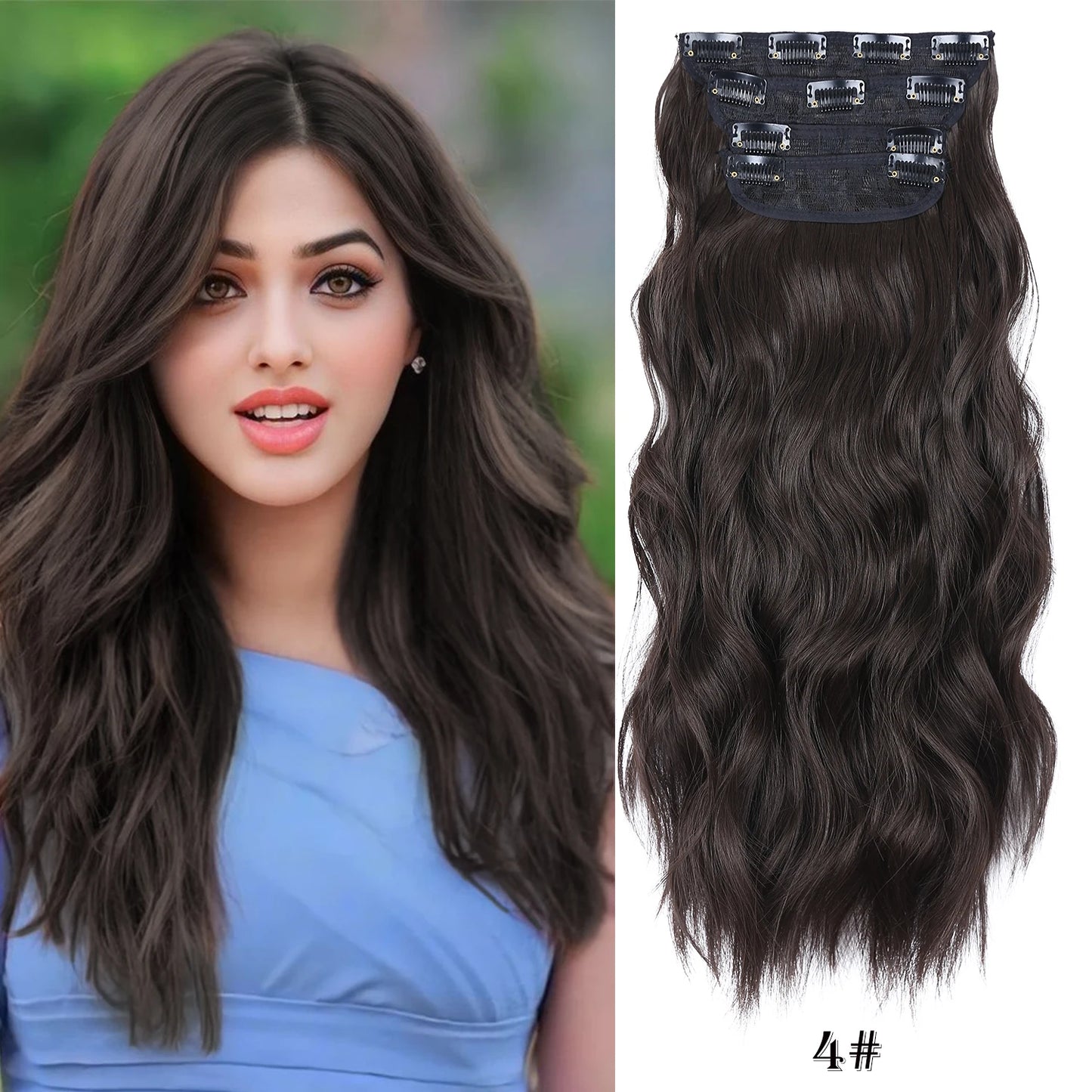 The 20-Inch Long Wavy Clip-In Hairpiece Set (4pcs)