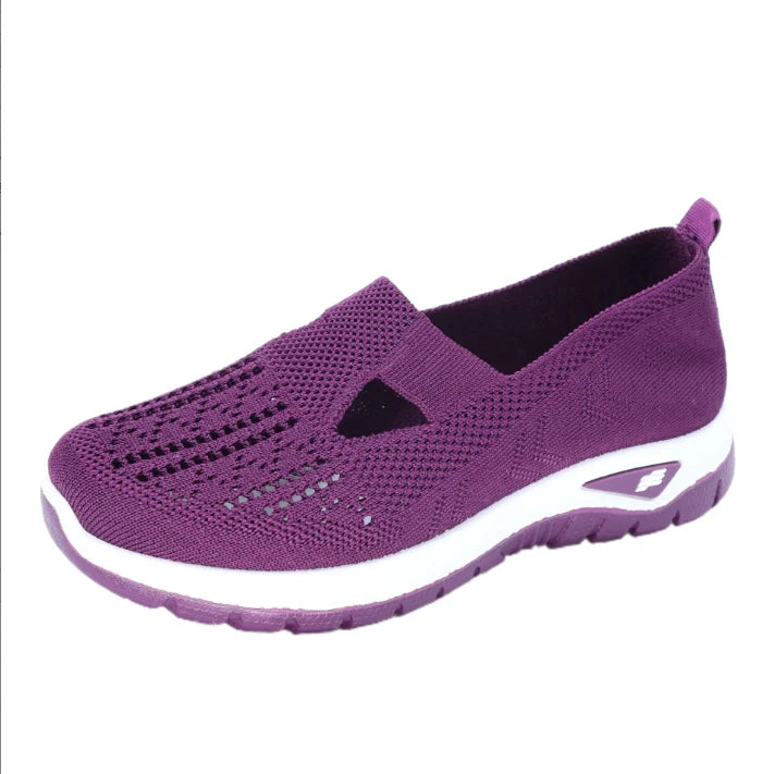 Women's casual sports shoes, solid color breathable sports soft-soled lightweight walking shoes, low-top knitted casual shoes