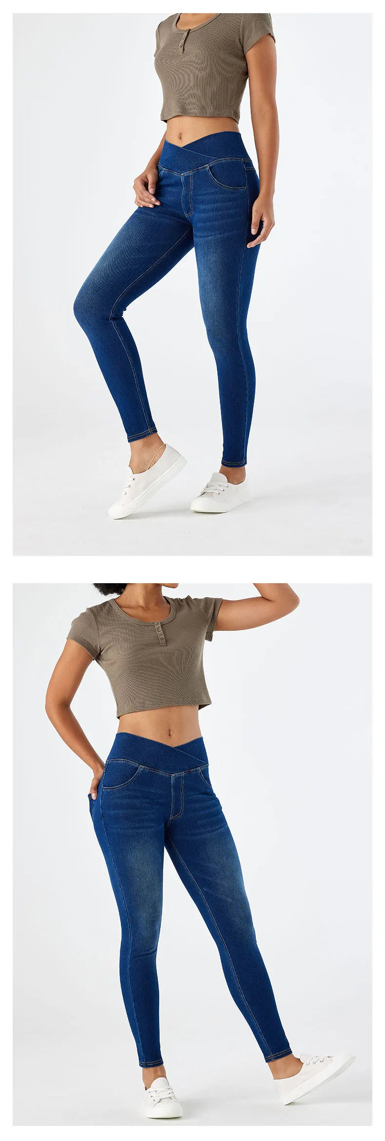 High Waist Cross Fit Women's Skinny Jeans Elastic Fitness Casual Pants Cotton Polyester Inner Lining Running Exercise Jeans