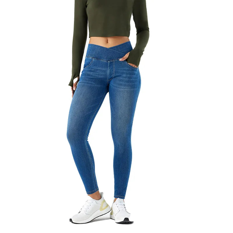 High Waist Cross Fit Women's Skinny Jeans Elastic Fitness Casual Pants Cotton Polyester Inner Lining Running Exercise Jeans