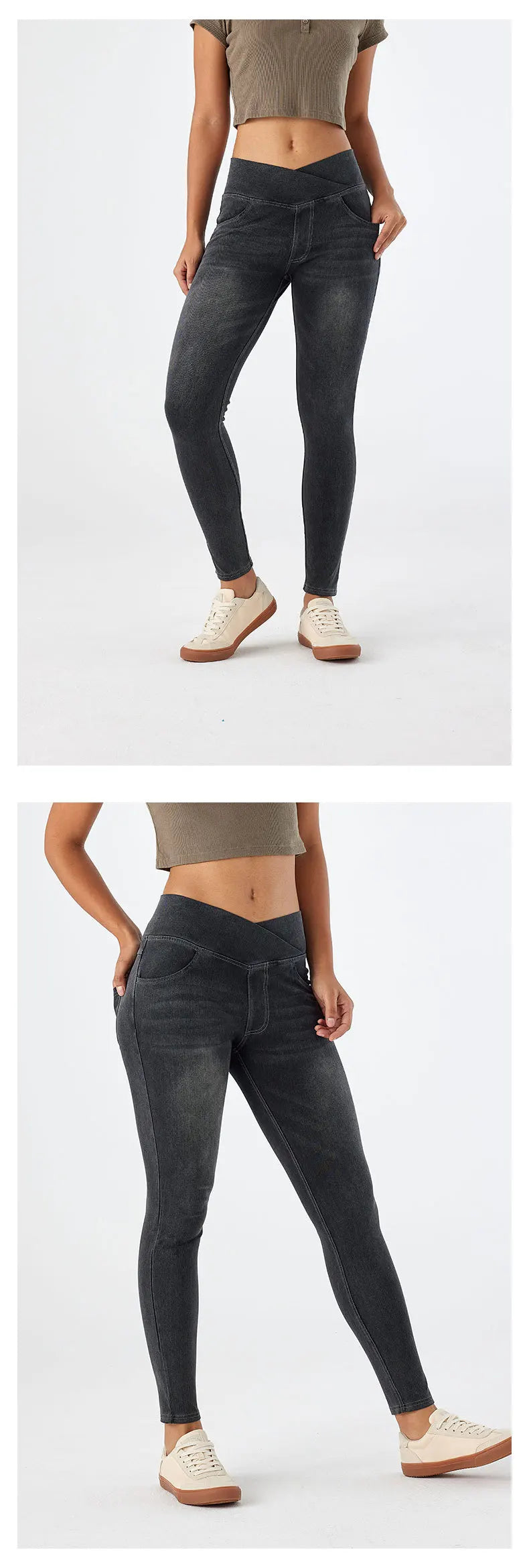 High Waist Cross Fit Women's Skinny Jeans Elastic Fitness Casual Pants Cotton Polyester Inner Lining Running Exercise Jeans