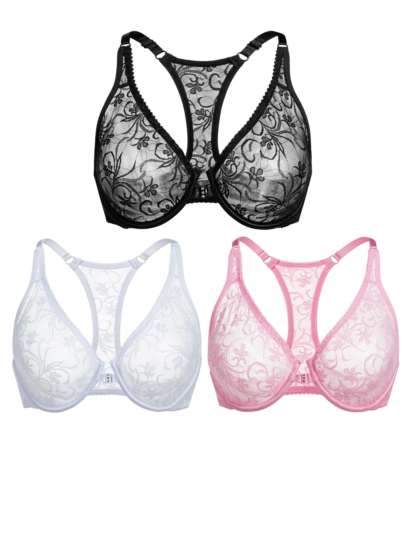Bra For Womens Front Button Lace Bra Underwire Underwear Elegant Embroidery Beautiful Back Plus Size Lingeire BH Top